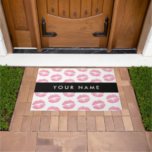 Pink Lips, Kiss, Lipstick, Your Name, Personalise Doormat