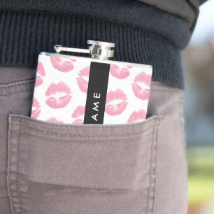 Pink Lips, Kiss, Lipstick, Your Name, Personalise Hip Flask