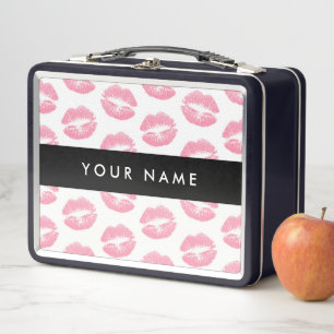 Pink Lips, Kiss, Lipstick, Your Name, Personalise Metal Lunch Box