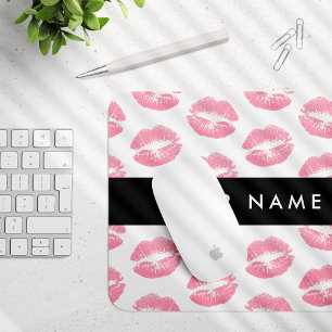 Pink Lips, Kiss, Lipstick, Your Name, Personalise Mouse Pad