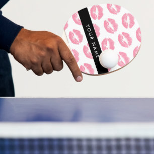 Pink Lips, Kiss, Lipstick, Your Name, Personalise Ping Pong Paddle