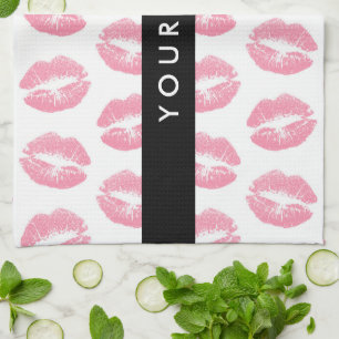 Pink Lips, Kiss, Lipstick, Your Name, Personalise Tea Towel