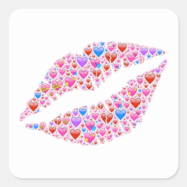 Pink Lips Kiss with Sparkling Gems Hearts Square S Sticker (Front)
