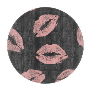 Pink lips kisses, Valentine's day pattern. Cutting Board