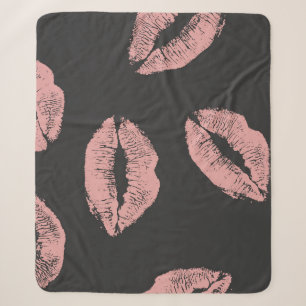 Pink lips kisses, Valentine's day pattern. Sherpa Blanket
