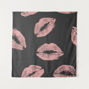 Pink lips kisses, Valentine's day pattern. Tapestry
