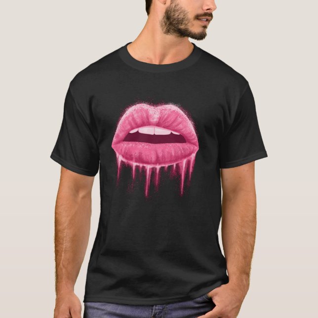 Pink Lips Lipstick Kiss Mark Make Up Artist Cosmet T-Shirt (Front)