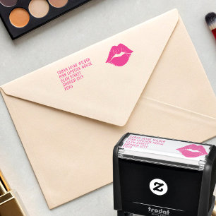 Pink Lips Lipstick Kiss Return Address Self-inking Stamp