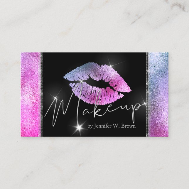 Pink Lips Lipstick Makeup elegant luxury Business Card (Front)