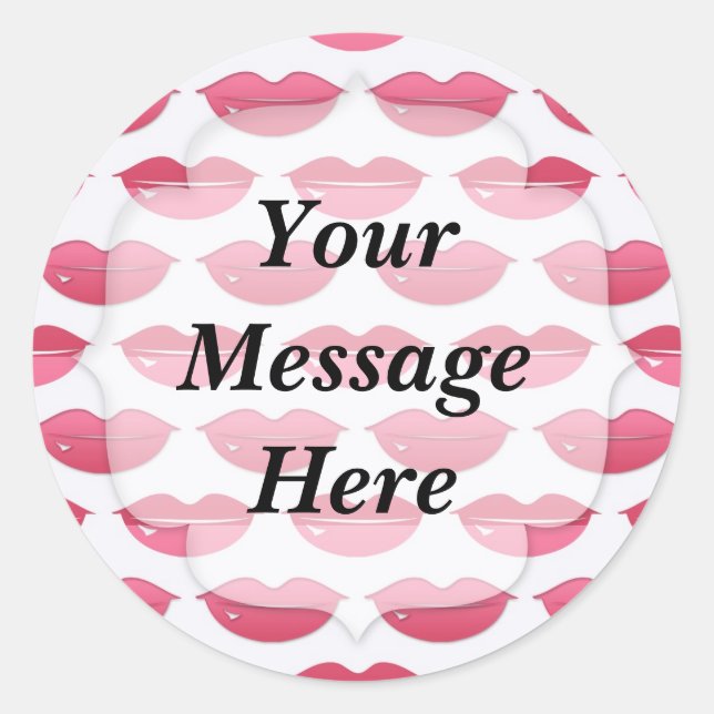 Pink Lips Pattern Classic Round Sticker (Front)
