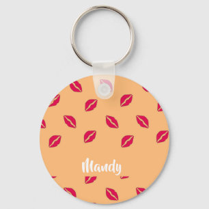 Pink lips pattern key ring