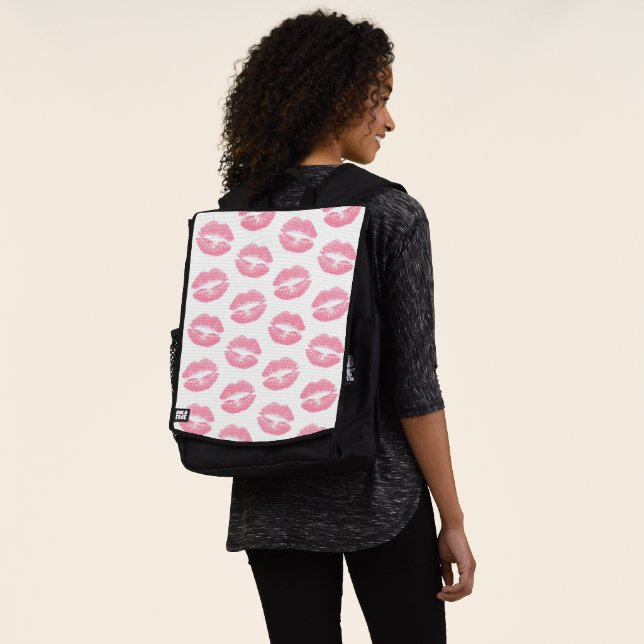 Pink Lips, Pattern Of Lips, Pink Lipstick, Kiss Backpack (Worn)