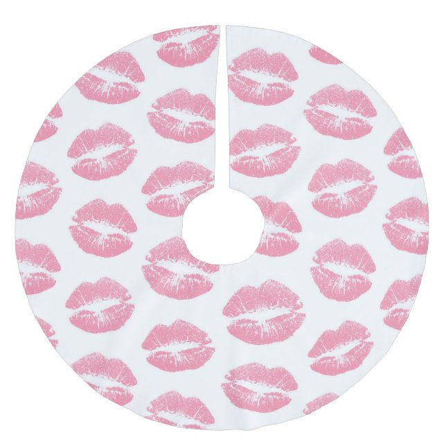 Pink Lips, Pattern Of Lips, Pink Lipstick, Kiss Brushed Polyester Tree Skirt (Front)