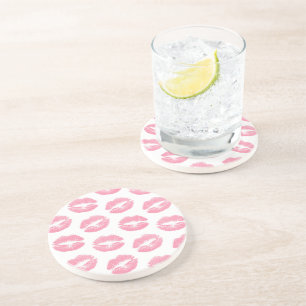 Pink Lips, Pattern Of Lips, Pink Lipstick, Kiss Coaster