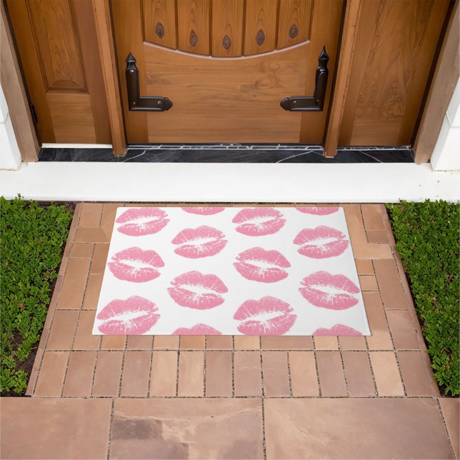 Pink Lips, Pattern Of Lips, Pink Lipstick, Kiss Doormat (Outdoor)