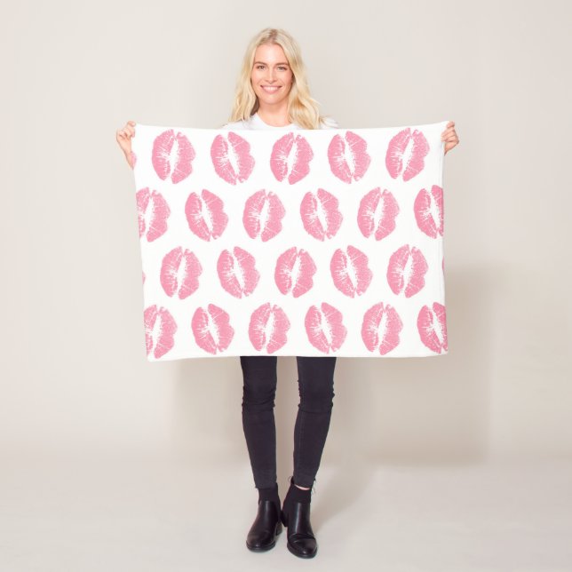 Pink Lips, Pattern Of Lips, Pink Lipstick, Kiss Fleece Blanket (In Situ)