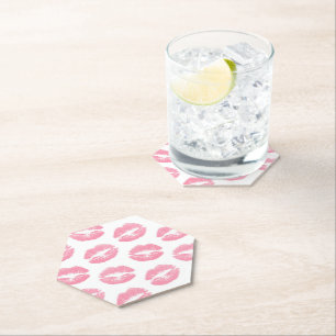Pink Lips, Pattern Of Lips, Pink Lipstick, Kiss Paper Coaster