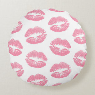 Pink Lips, Pattern Of Lips, Pink Lipstick, Kiss Round Cushion