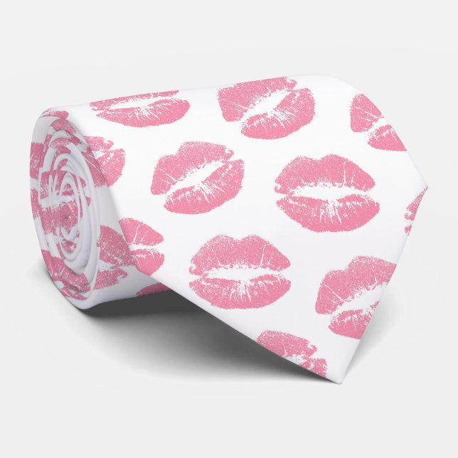 Pink Lips, Pattern Of Lips, Pink Lipstick, Kiss Tie (Rolled)