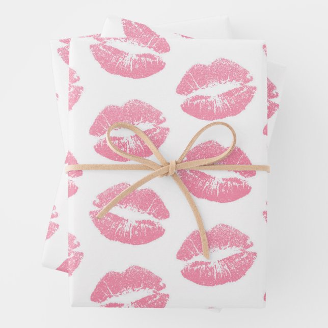 Pink Lips, Pattern Of Lips, Pink Lipstick, Kiss Wrapping Paper Sheet (In situ)