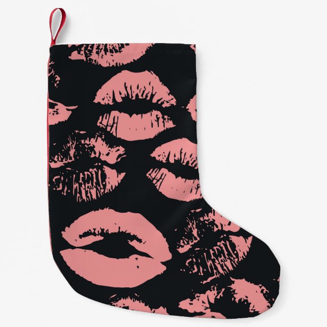 Pink Lips: Quirky Vintage Seamless Small Christmas Stocking (Front)