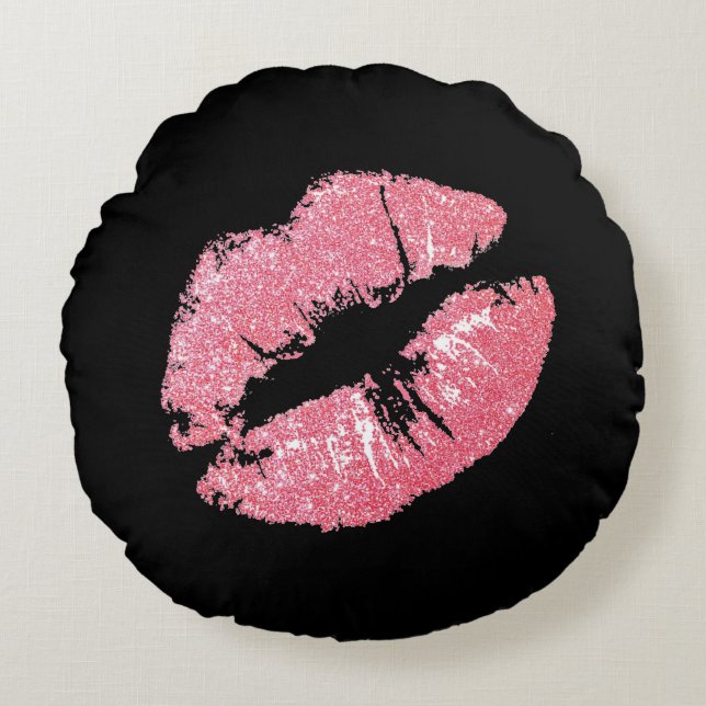 Pink Lips Round Pillow (Front)