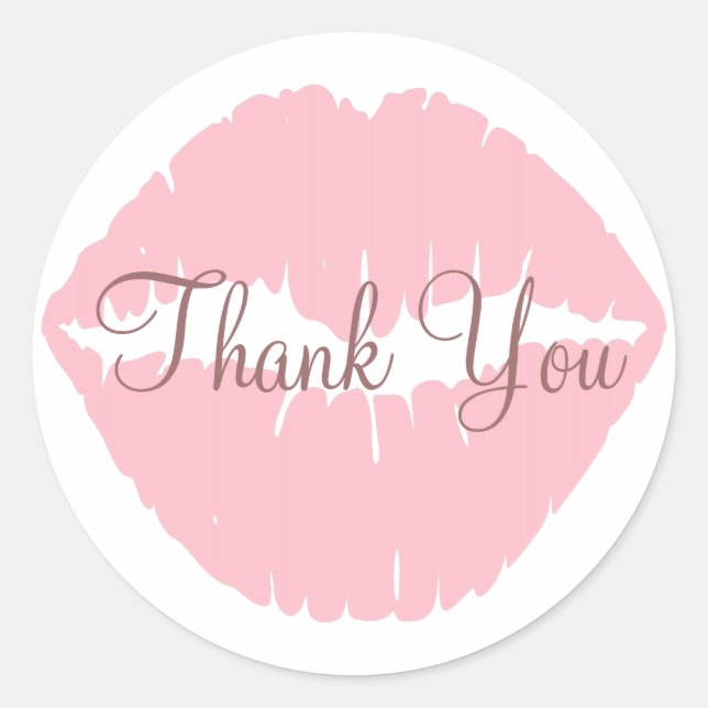 Pink Lips Thank You Classic Round Sticker (Front)