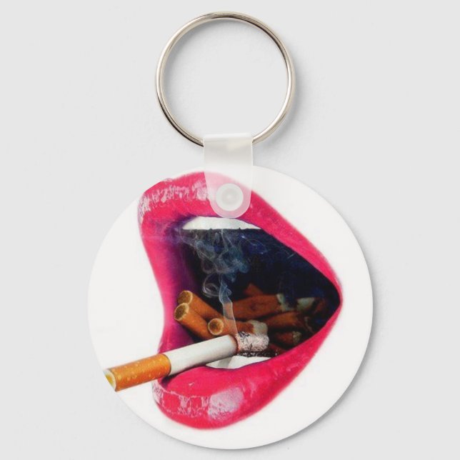 Pink Lips with a cigarette Key Ring (Front)