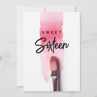 Pink lipstick brush Modern sweet sixteen birthday Card