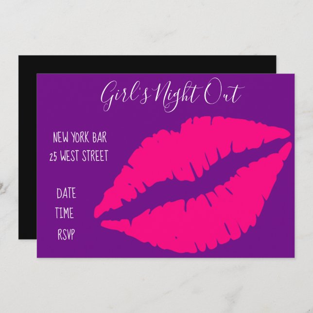 Pink Lipstick fun girl's night out  Party Invitation (Front/Back)