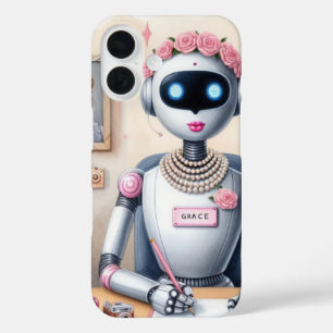 Pink Lipstick Grace AI Robot Girly Tech  iPhone 16 Case