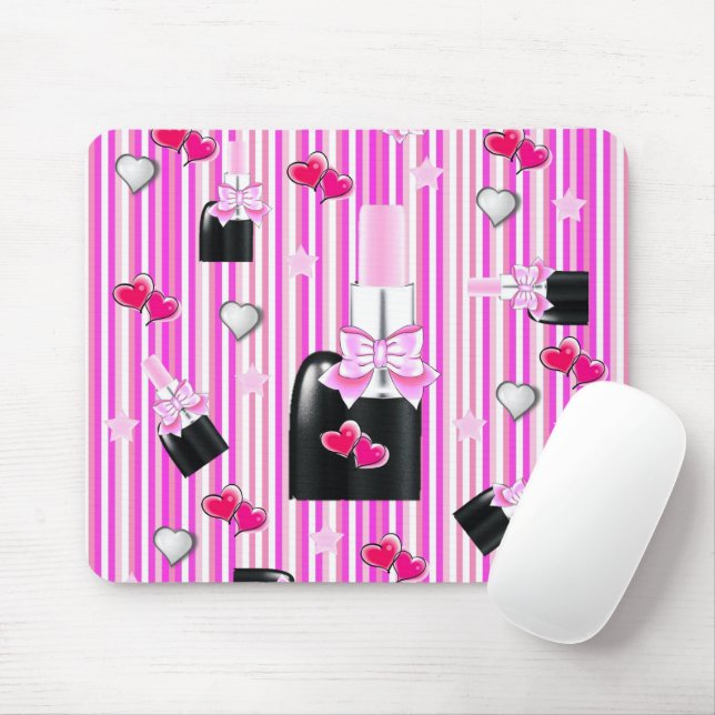 Pink Lipstick Hearts Stripe  Mouse Pad! Mouse Pad (With Mouse)