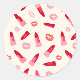 Pink Lipstick Kiss Pattern Classic Round Sticker