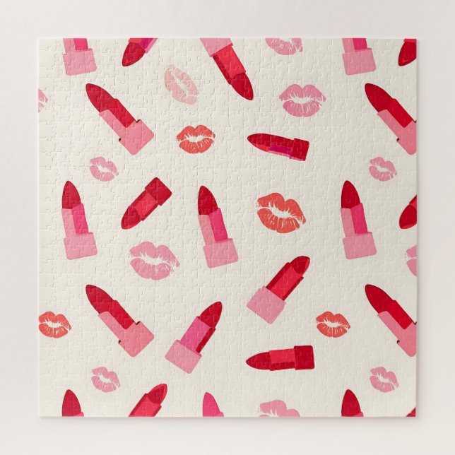 Pink Lipstick Kiss Pattern Jigsaw Puzzle (Vertical)