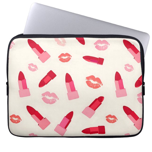 Pink Lipstick Kiss Pattern Laptop Sleeve (Front)