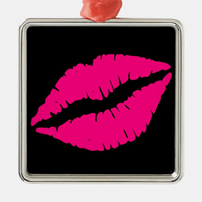 Pink lipstick kiss pop art metal tree decoration (Front)