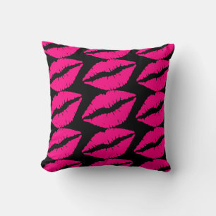 Pink lipstick kiss pop art pink and black cushion