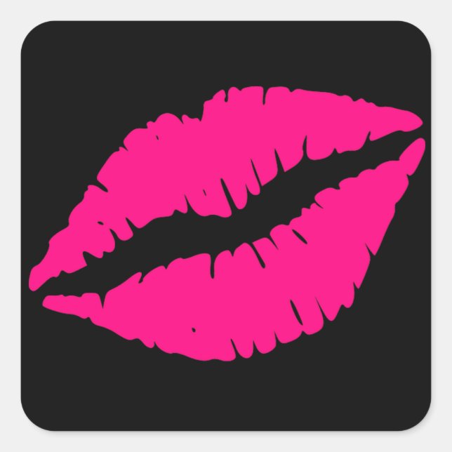 Pink lipstick kiss pop art square sticker (Front)