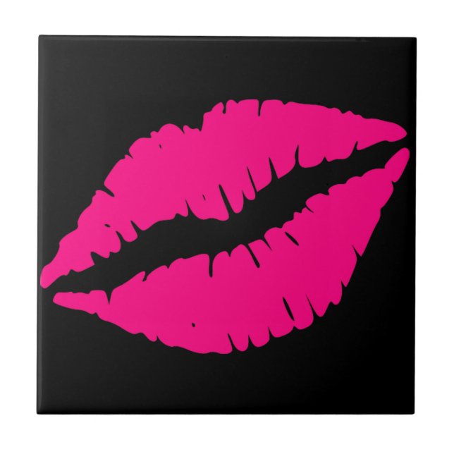 Pink lipstick kiss pop art tile (Front)