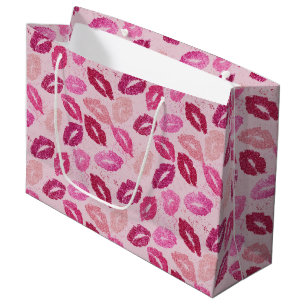 Pink Lipstick Kiss Seamless Pattern Large Gift Bag