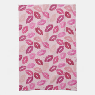 Pink Lipstick Kiss Seamless Pattern Tea Towel