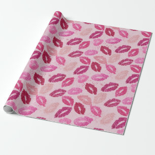Pink Lipstick Kiss Seamless Pattern Wrapping Paper