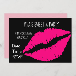 Pink lipstick make-up Sweet sixteen Party Invitation