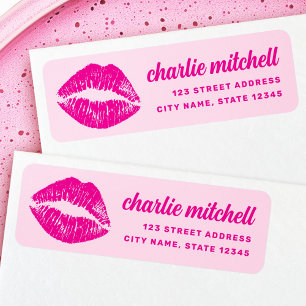 Pink lipstick mark retro return address label
