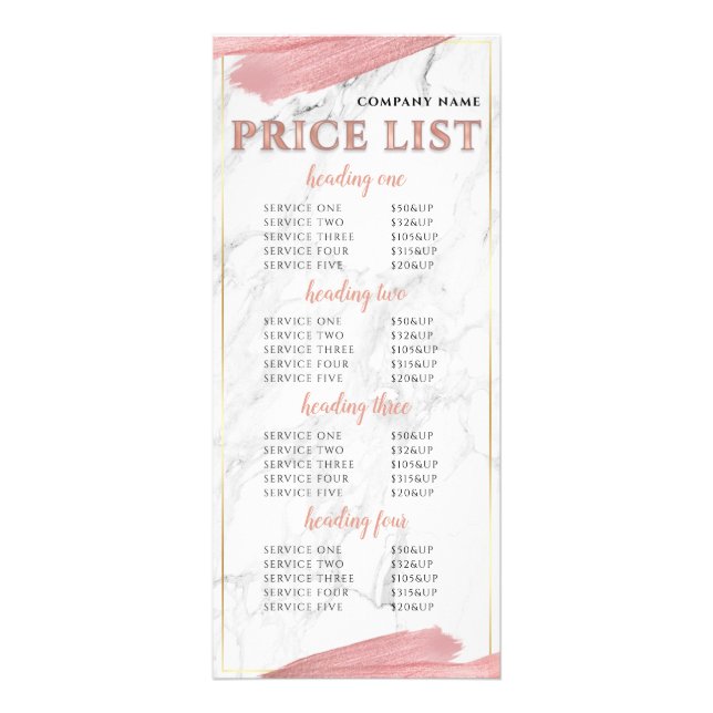 Pink Lipstick Smear Marble Service Price List Rack Card (Front)