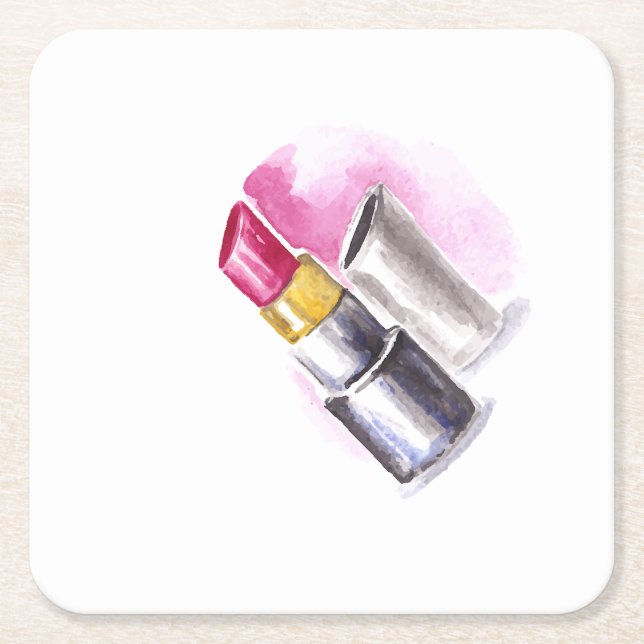 Pink Lipstick Square Paper Coaster (Front)