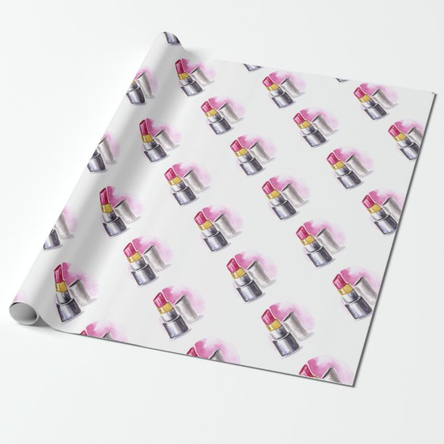 Pink Lipstick Wrapping Paper (Unrolled)