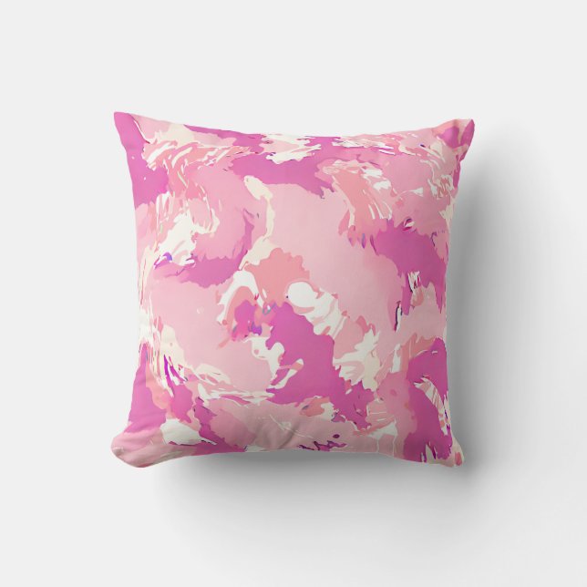 Pink liquid abstract pattern and white  cushion (Front)