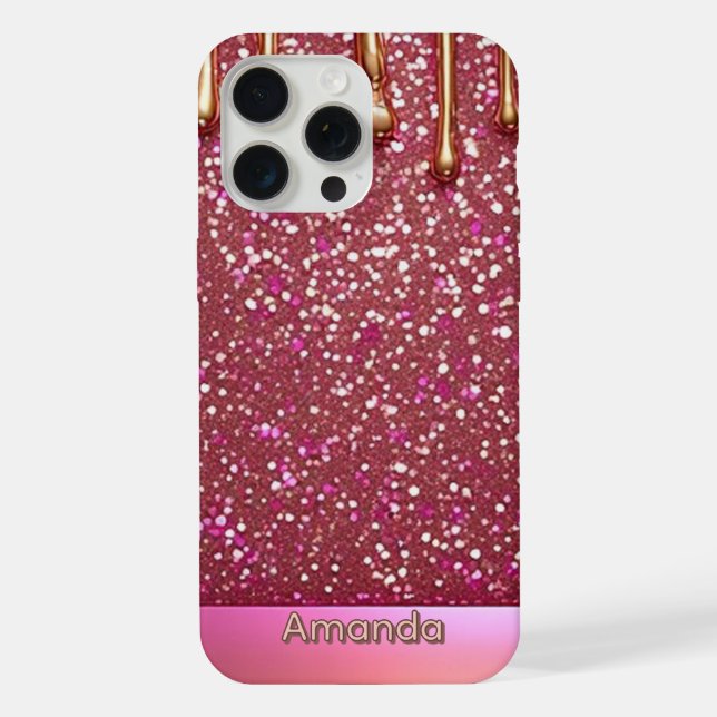 💖 Pink Liquid Glitter Flow Over Gold Luxe ✨👑 iPhone Case (Back)