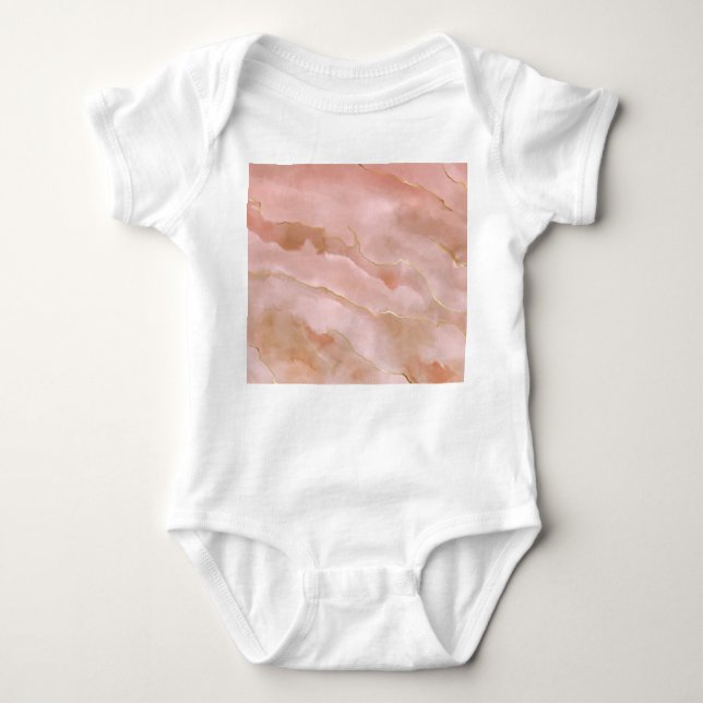 Pink Liquid Marble Gold Texture Baby Bodysuit (Front)